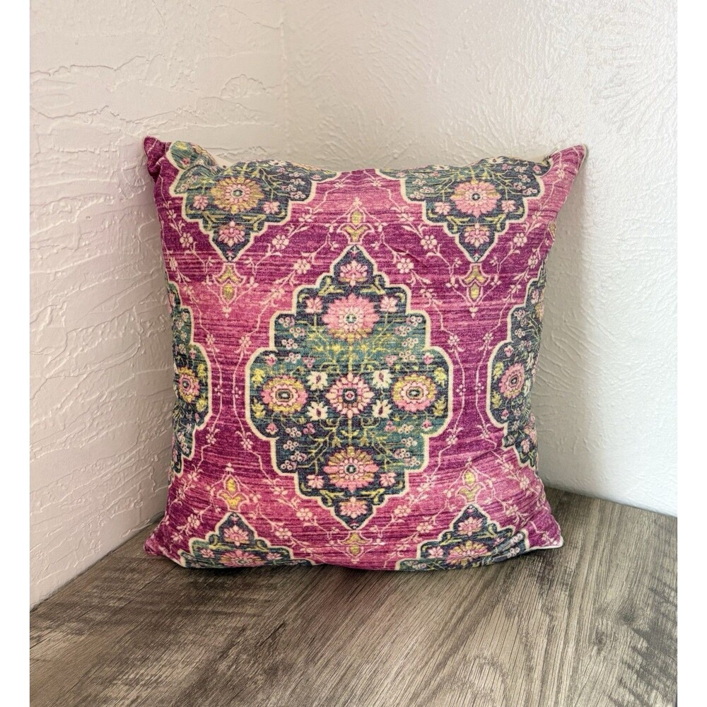 Anthropologie Purple, Pink, Green Multicolor Velvet Geometric Print Throw Pillow